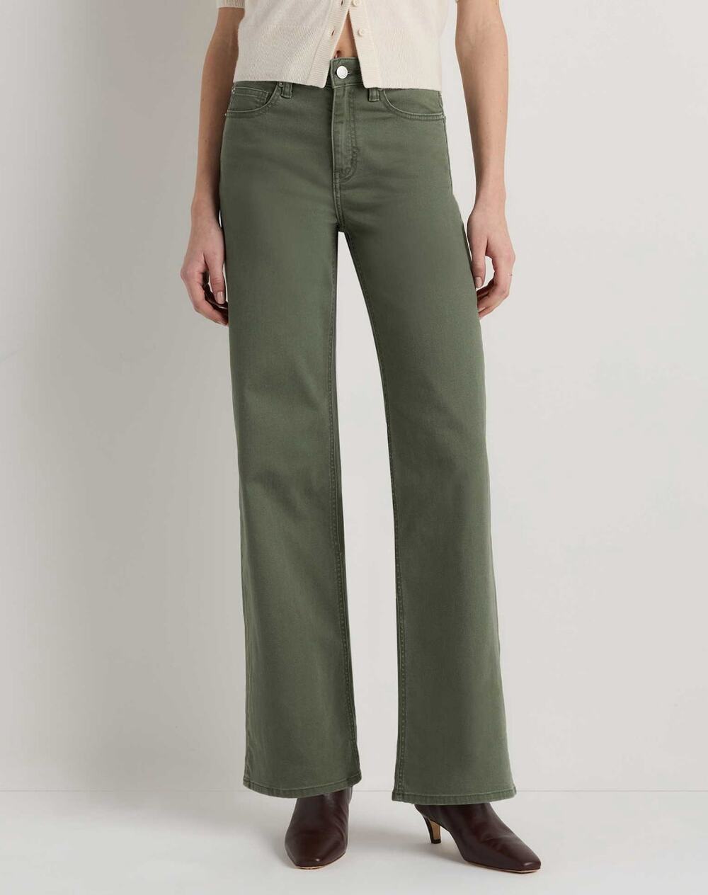 QUINCE Bella Stretch Wide Leg Jeans Loden Green Sz 27 {3J46}